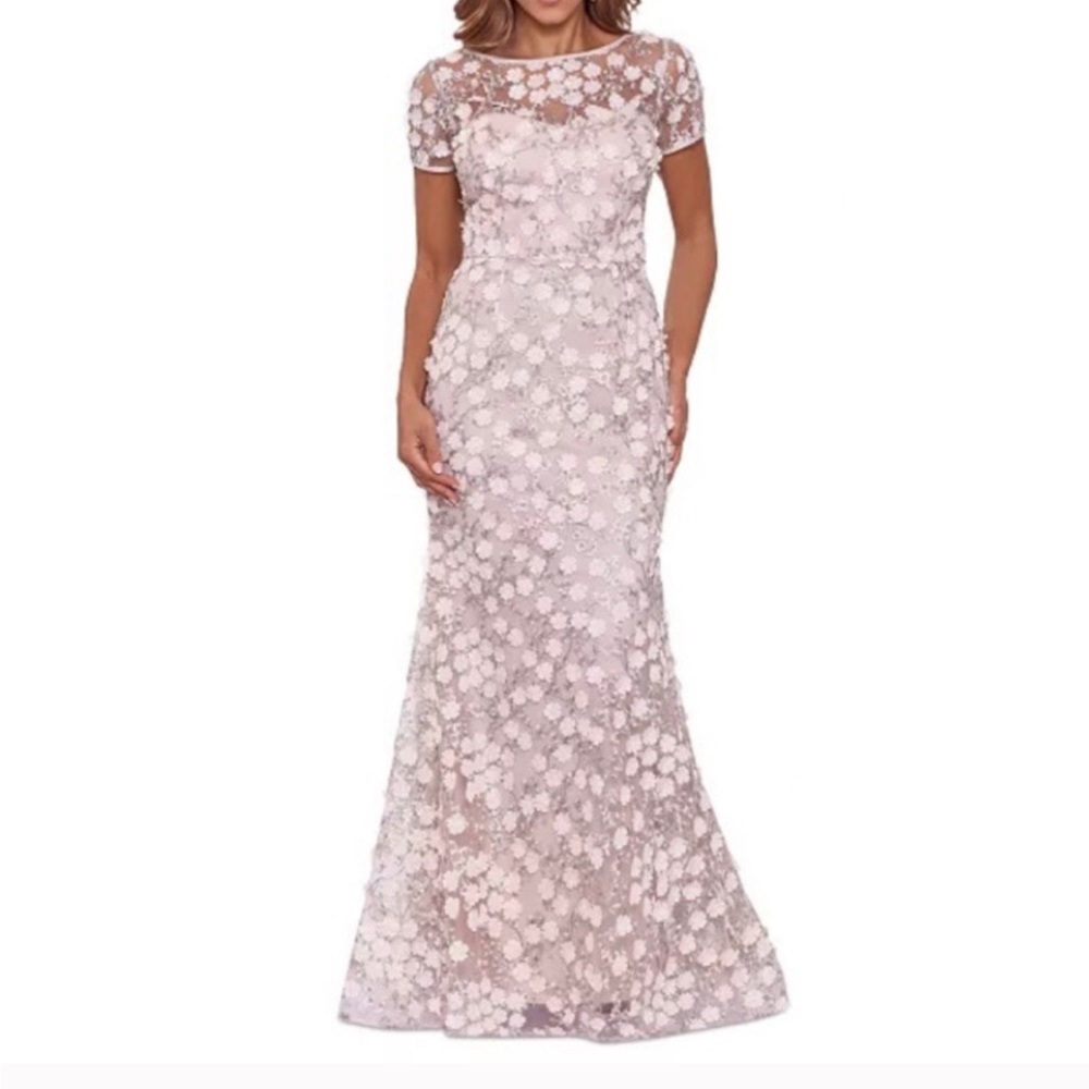 3D Floral Cap Sleeve Trumpet Gown